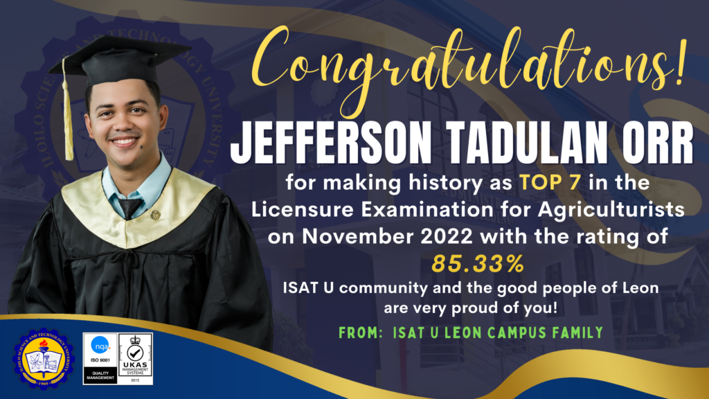 Jefferson T. Orr Makes History by Being Top 7 in the November 2022 Licensure Examination for Agriculturist (LEA)